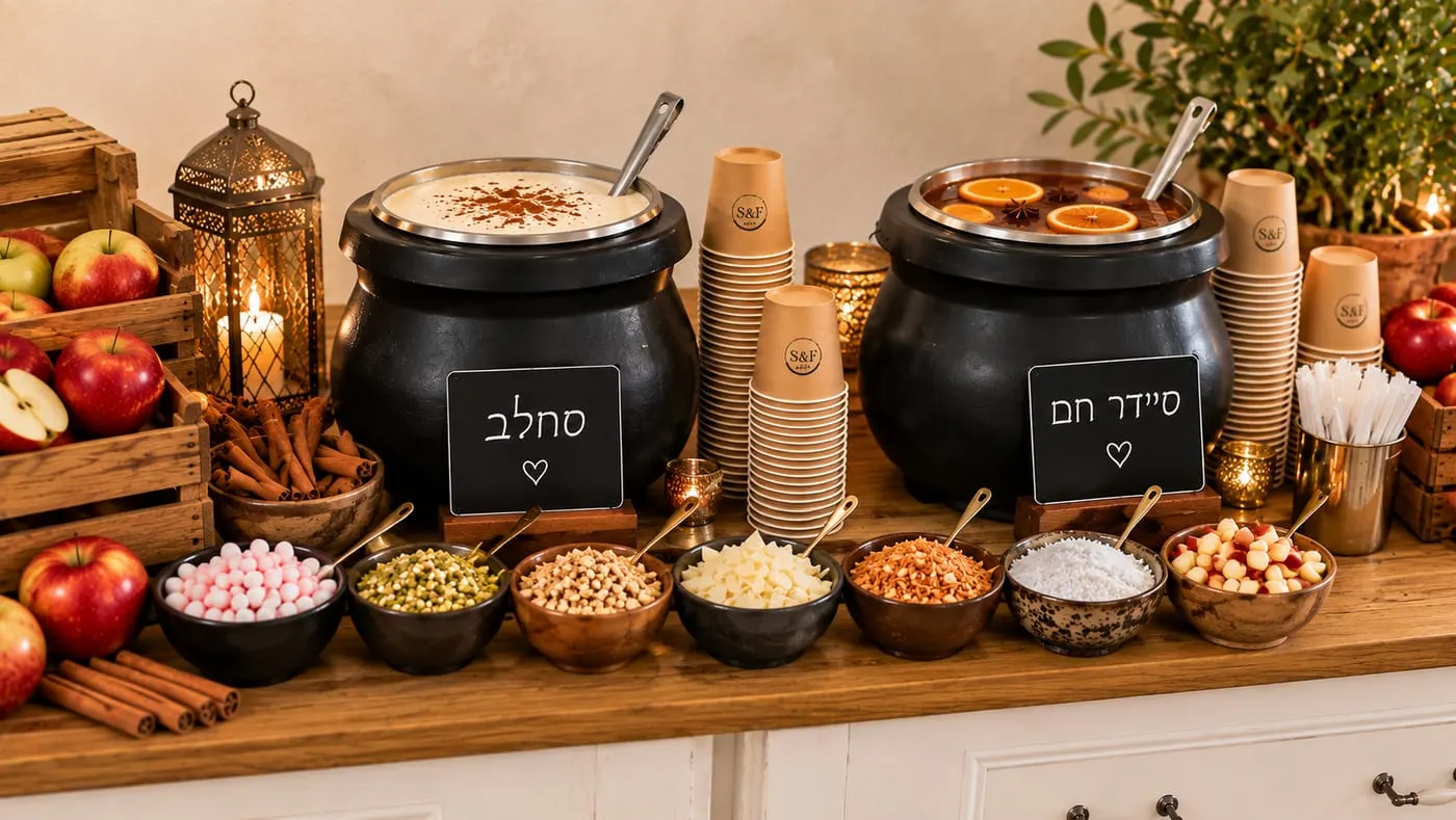 עמדת משקאות חורף: סחלב / סיידר חם ושוקולטה לאירועים — Sweet & Fun