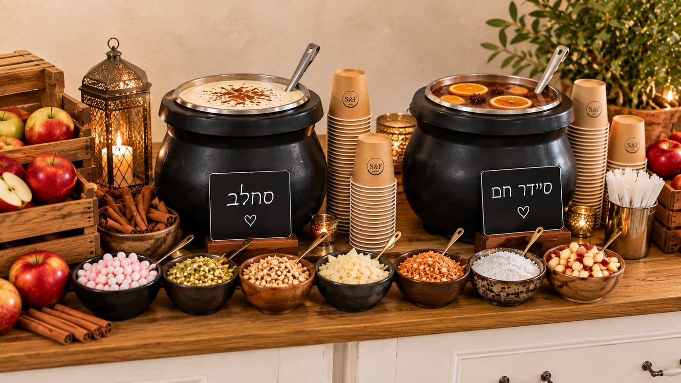 עמדת משקאות חורף: סחלב / סיידר חם ושוקולטה